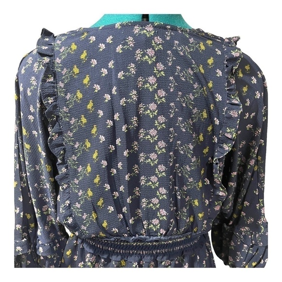 Max Studio Womens V-Neck Empire Waist Dress medium Navy Floral - Picture 8 of 9